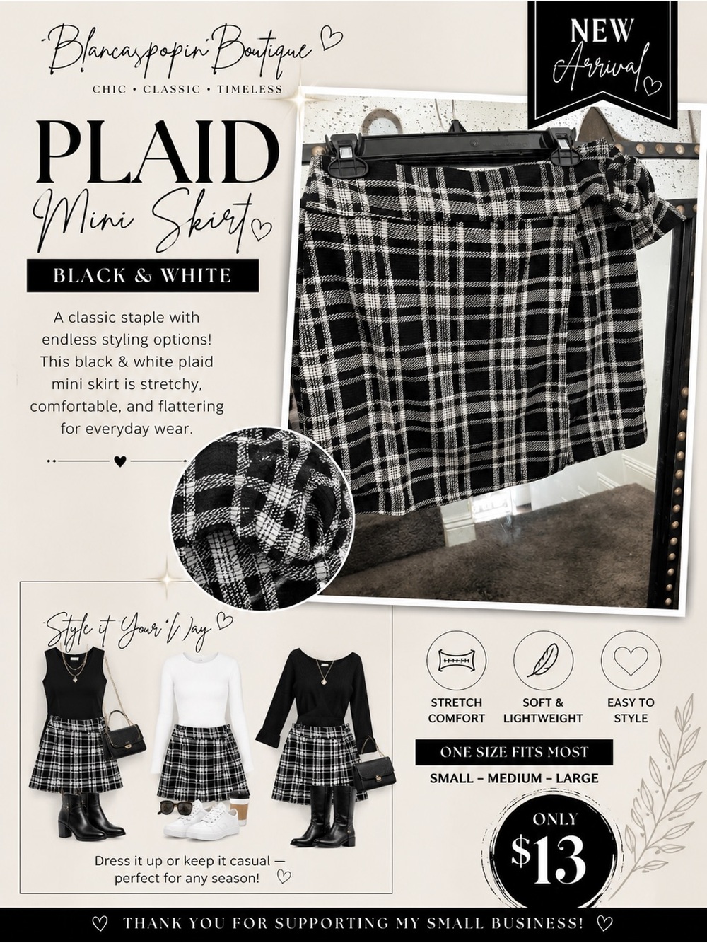 Haute Monde Black and White Plaid Mini Skirt